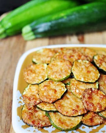 Baked Parmesan Zucchini Rounds ~ you're just 2 ingredients away from a quick and easy, delicious summer side dish! | FiveHeartHome.comParmesan Zucchini Rounds ~ you're just 2 ingredients away from a quick and easy, delicious summer side dish! | FiveHeartHome.com