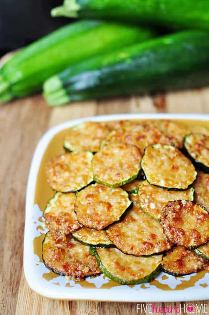 Baked Parmesan Zucchini Rounds ~ you're just 2 ingredients away from a quick and easy, delicious summer side dish! | FiveHeartHome.comParmesan Zucchini Rounds ~ you're just 2 ingredients away from a quick and easy, delicious summer side dish! | FiveHeartHome.com