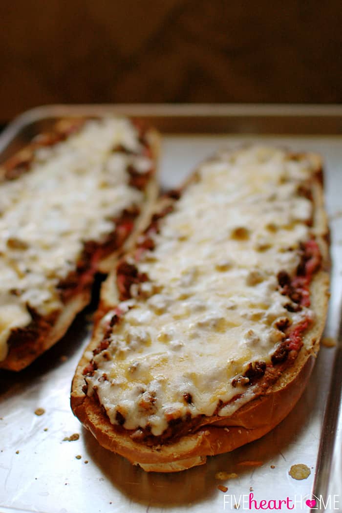 Bread Fresh from the Oven with Refried Beans, Taco Meat and Melted Cheese 