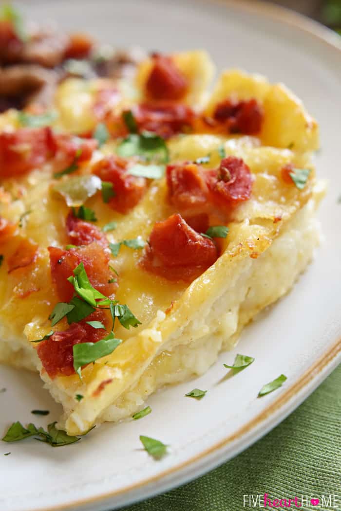 King Ranch Chicken Casserole close-up on plate.