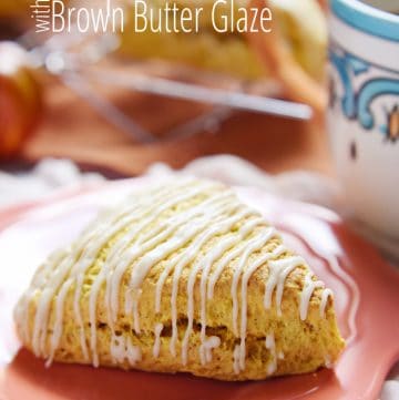 Pumpkin Scones with Brown Butter Glaze ~ tender and moist, these easy-to-make scones are the perfect fall treat (and they're great for gift giving, too!) | FiveHeartHome.com