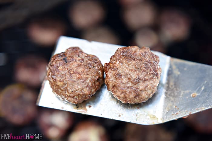 Two Patties on a Stainless Spatula 