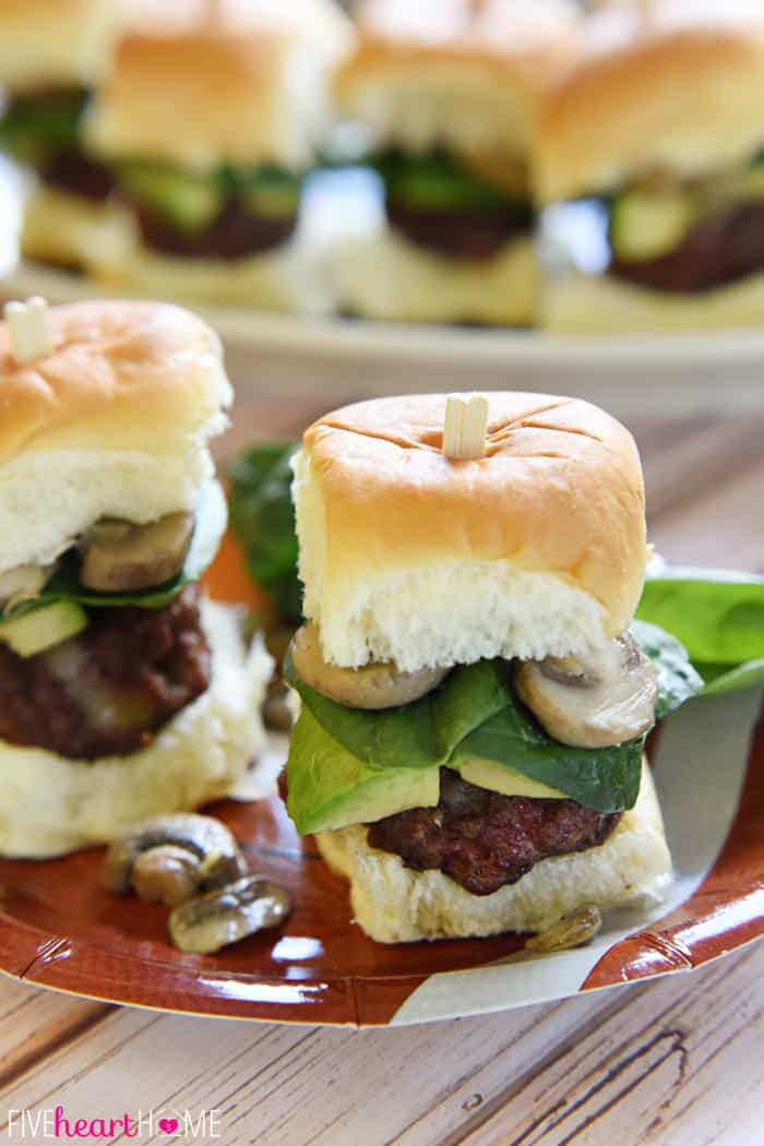 Two ULTIMATE Cheeseburger Sliders on Football Themed Plate 