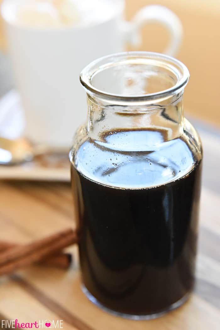 Cinnamon Dolce Syrup in glass jar.