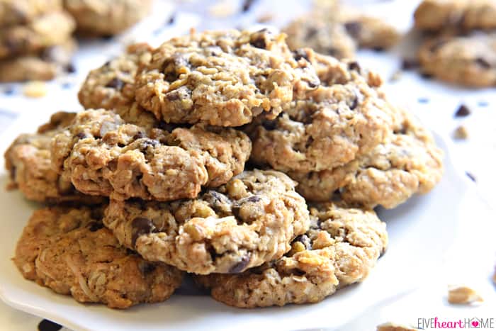 Cowboy Cookies ~ soft, chewy, and loaded with different flavors and textures from oats and coconut to chocolate chips and pecans | FiveHeartHome.com