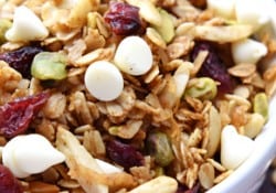 Gingerbread Granola {with Dried Cranberries, Pistachios, & White Chocolate Chips}