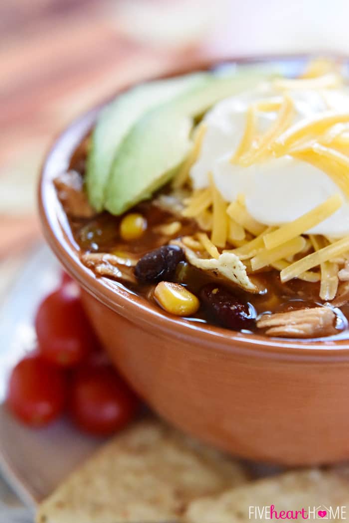 Close-up of garnished bowl.