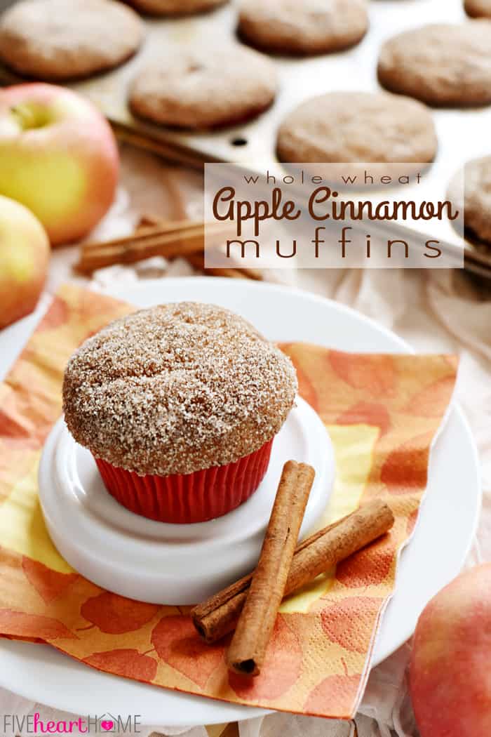 Whole Wheat Apple Cinnamon Muffins with text overlay