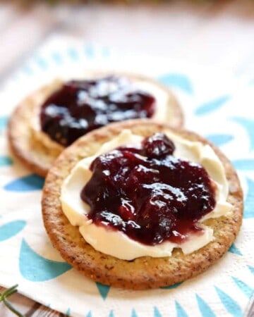 Jezebel Sauce on crackers with cream cheese.