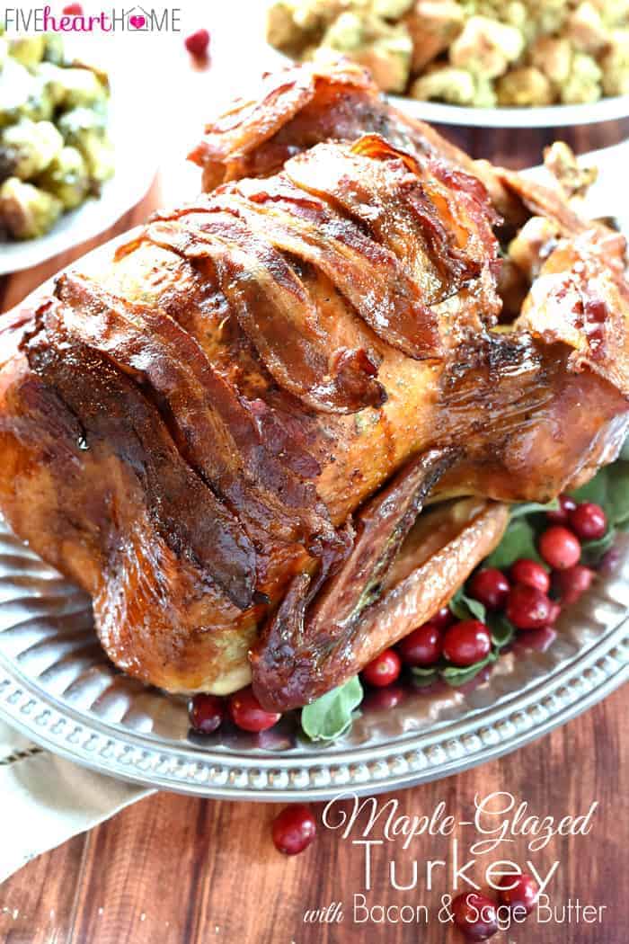 Maple-Glazed Turkey with Bacon and Sage Butter with Text Overlay 