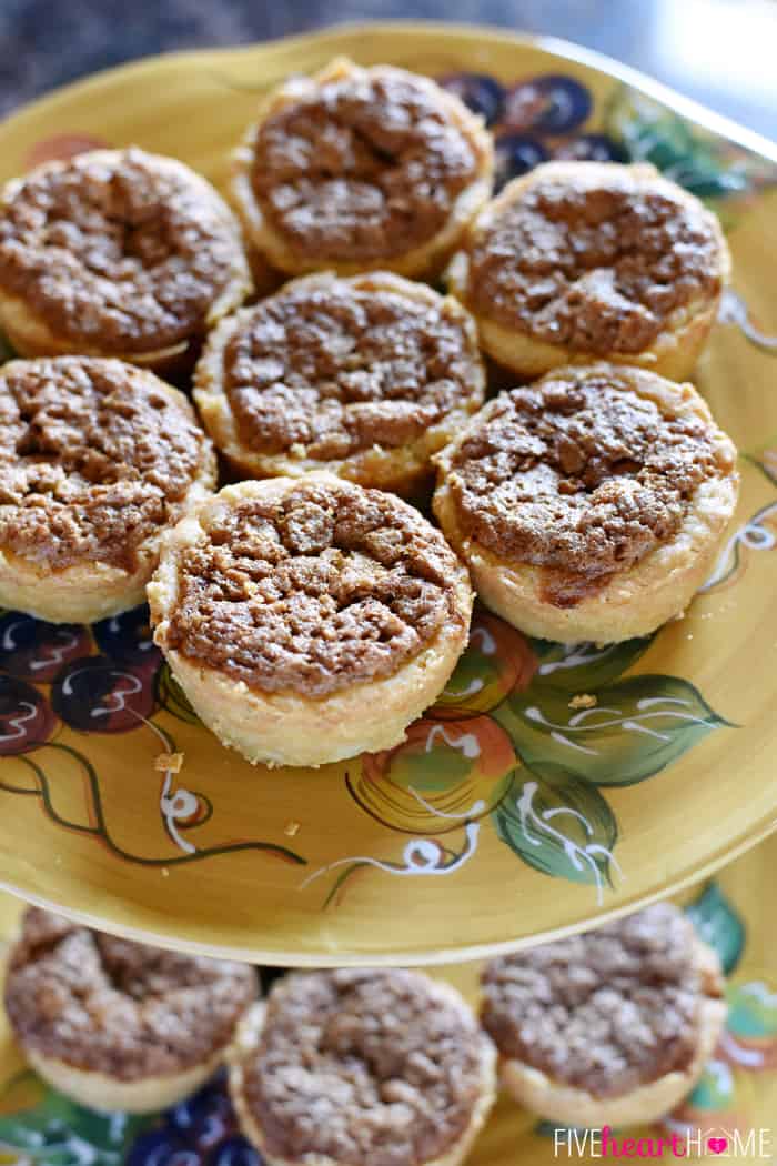 Mini Pecan Pies on Painted Decorative Plate 