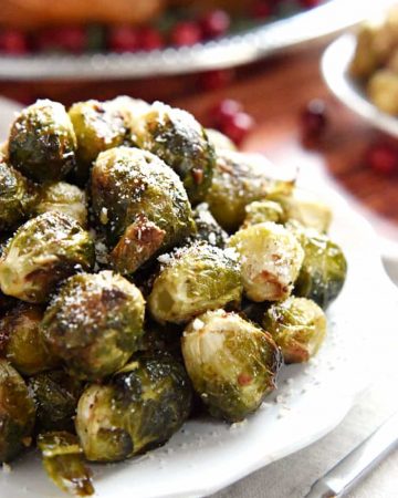 Roasted Brussels Sprouts with Parmesan ~ roasting with simple seasonings boosts the flavor and brings out the sweetness of Brussels sprouts in this healthy side dish | FiveHeartHome.com
