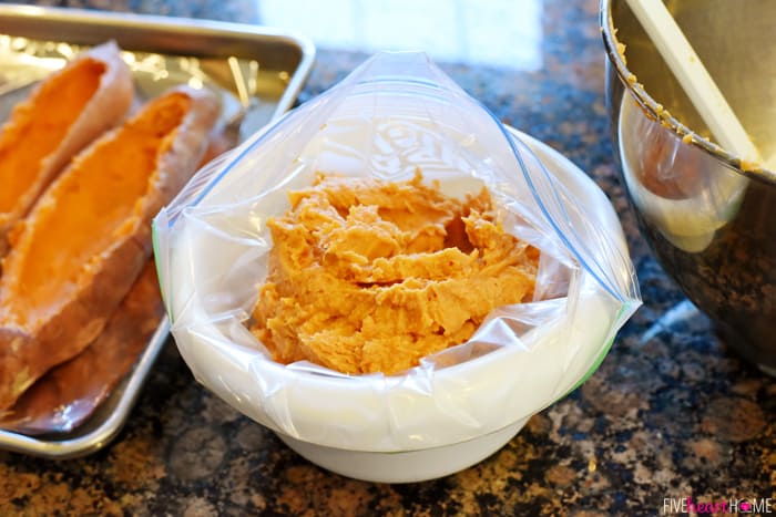 Sweet potato filling in a bowl.