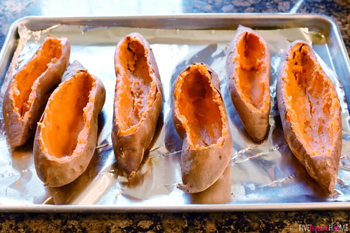 Twice-Baked Sweet Potato Shells, reading for filling.