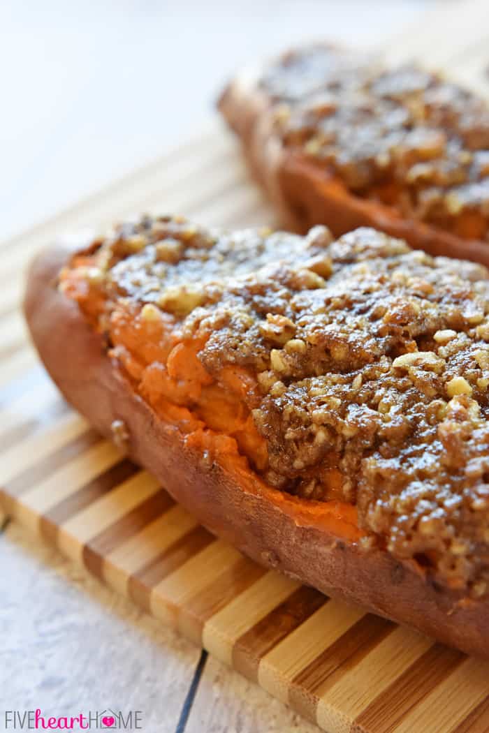 Close-up of pecan streusel.