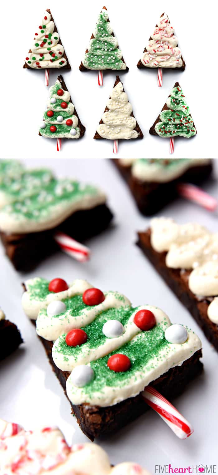 Different ideas for decorating Christmas Tree Brownies.