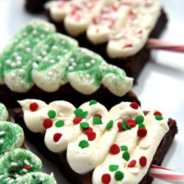 Christmas Tree Brownies on a plate.