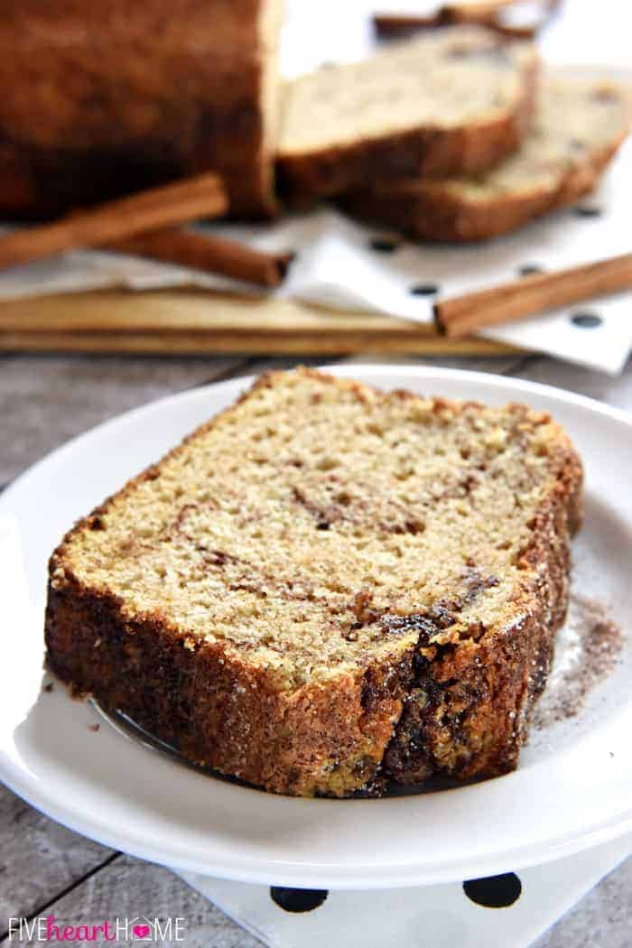 Thick slice of Cinnamon Bread on a plate.