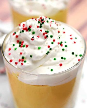 Eggnog Pudding with Whipped Cream ~ sweet, creamy eggnog pudding is a perfect make-ahead dessert for your next holiday party or Christmas dinner! | FiveHeartHome.com