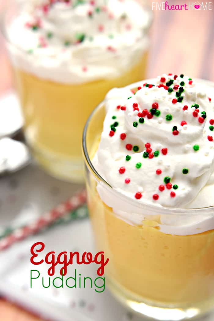 Eggnog Pudding with Whipped Cream with Text Overlay 