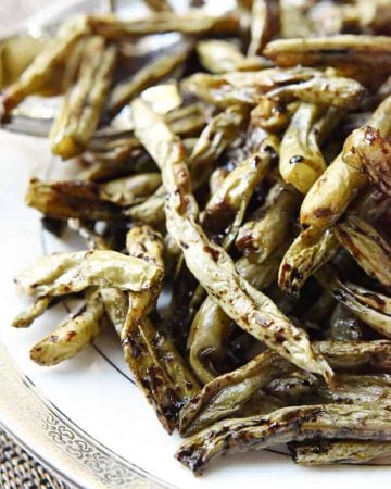 Roasted Balsamic Green Beans ~ like caramelized green bean French fries, this side dish is easy enough for a regular weeknight yet special enough for a holiday dinner | FiveHeartHome.com