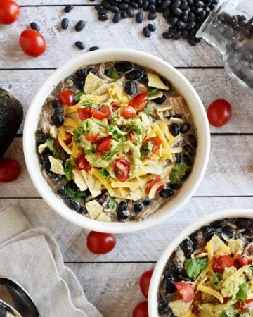 Slow Cooker Creamy Black Bean and Chicken Soup ~ a hearty, healthy, effortless crock pot dinner for those cold winter nights! | FiveHeartHome.com