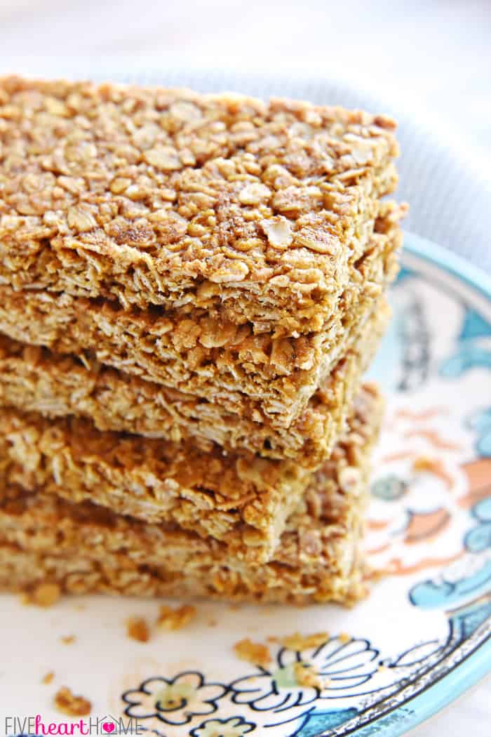 close up of stack of granola bars