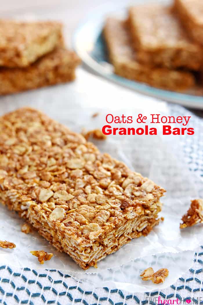 Oats and Honey Granola Bars with text overlay