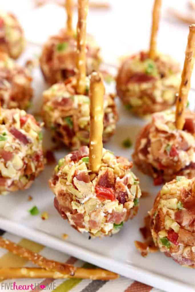 Mini Cheese Balls with Pretzel Sticks