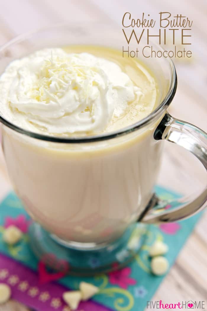 Cookie Butter White Hot Chocolate with Text Overlay 