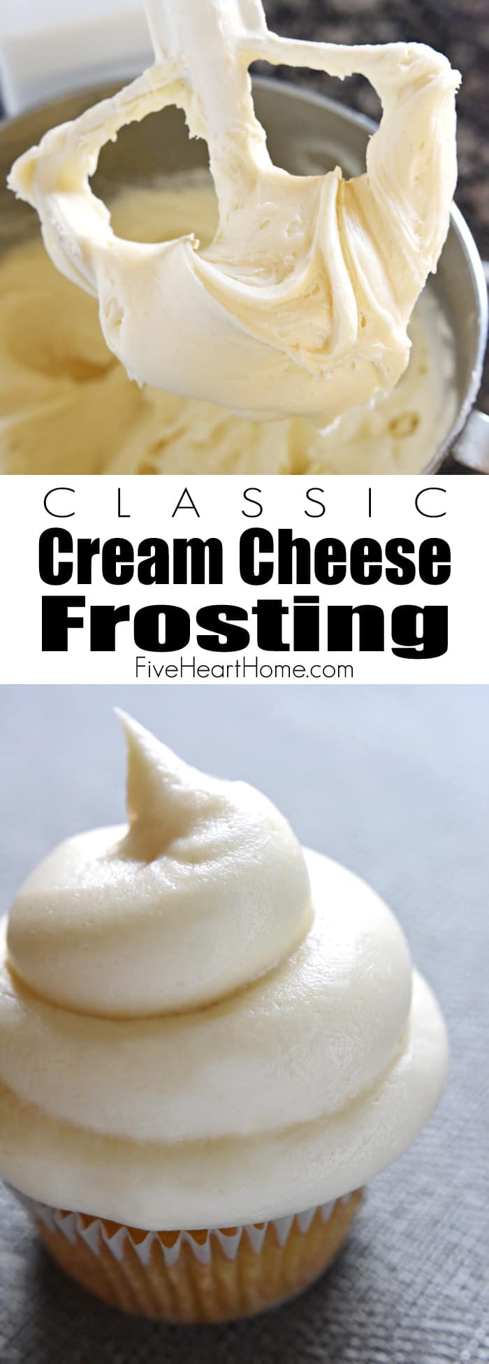 memade Cream Cheese Frosting ~ silky and sweet with a slight tang from the cream cheese, this effortless frosting comes together with just four ingredients and complements a variety of cakes and cupcakes | FiveHeartHome.com via @fivehearthome