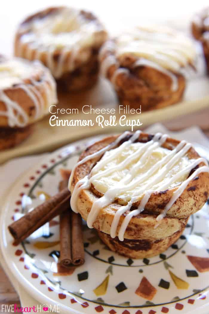 Cream Cheese Filled Cinnamon Roll Cups with Text Overlay 