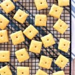 Aerial view of Cheese Crackers on cooling rack.