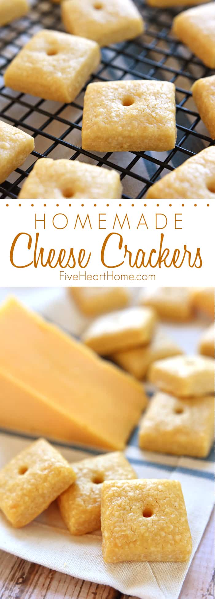 Homemade Cheese Crackers ~ tasty and all-natural, these savory crackers are not only kid approved, but you won't believe how easy they are to make! | FiveHeartHome.com via @fivehearthome