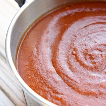 Homemade Enchilada Sauce in a saucepan.