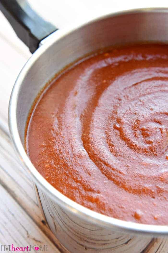 Homemade Enchilada Sauce in a saucepan. 