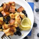 Lemon Blueberry Overnight Baked French Toast with Lemon Syrup ~ bursting with juicy berries and layered with lemon-infused cream cheese, this make-ahead recipe would be a special breakfast or brunch for celebrating Easter or spring! | FiveHeartHome.com
