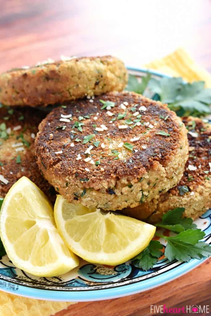 Salmon Patty Recipe garnished with parsley and parmesan.