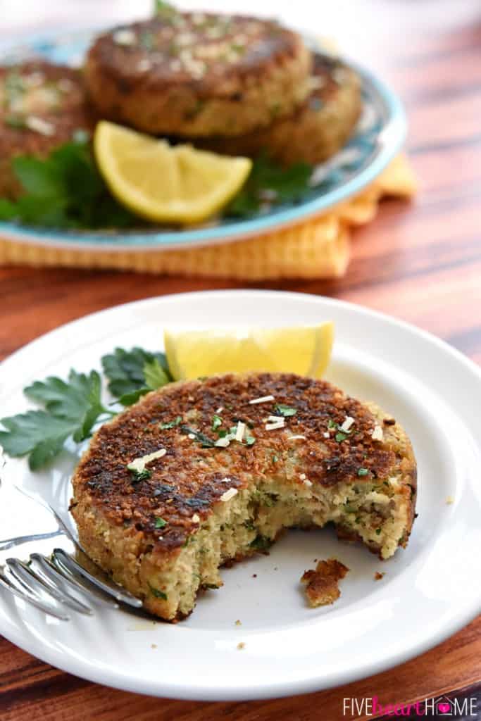 Salmon Patty recipe with missing bite.