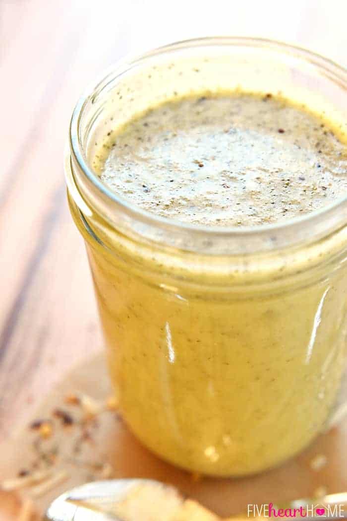 Italian Dressing mixed up in glass mason jar.