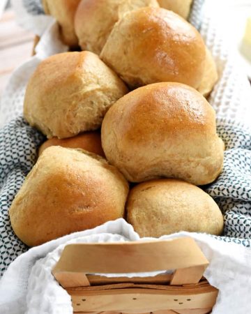 Homemade Whole Wheat Dinner Rolls ~ adapted from our incredibly popular Homemade Whole Wheat Bread recipe, these 100% whole wheat dinner rolls are soft, pillowy, moist, easy to make, and truly the BEST! | FiveHeartHome.com