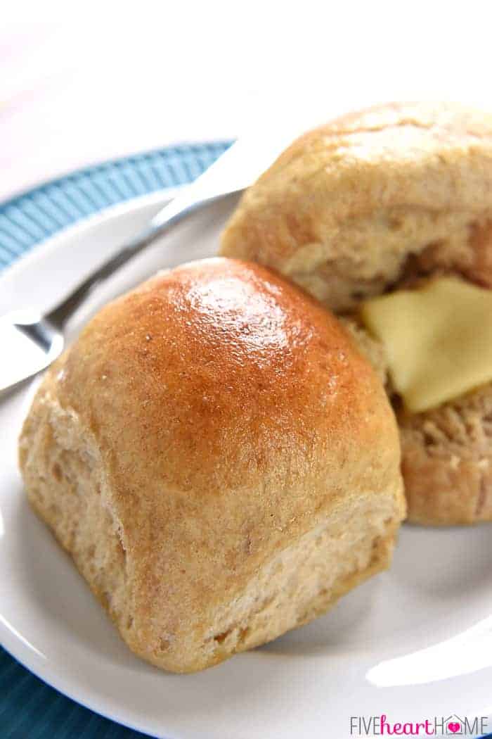 Whole Wheat Dinner Rolls with butter.