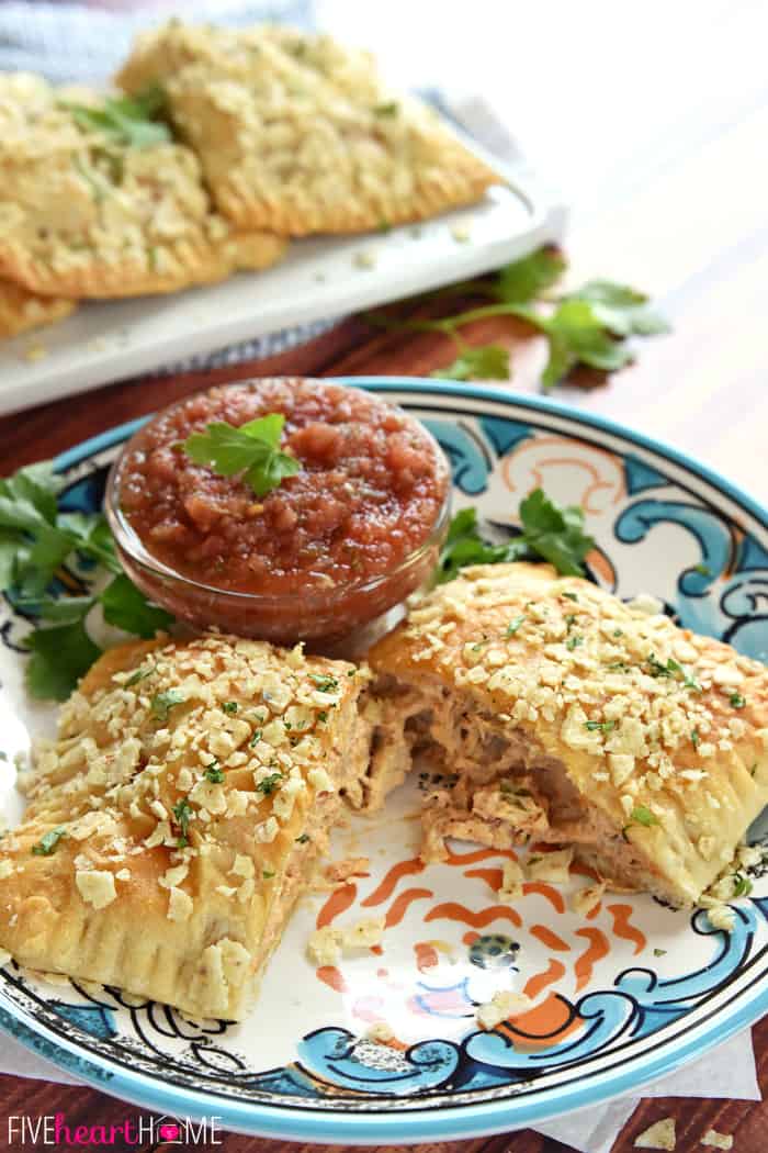 Creamy Chicken Taco Hand Pies Cut in Half Showing Filling 