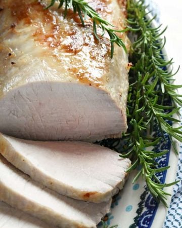 Rosemary Cider Brined Pork Loin ~ extra juicy and flavorful thanks to brining...and while it's easy enough to make for a weeknight dinner, it's impressive enough to serve for a special occasion! | FiveHeartHome.com