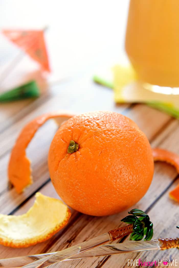 Close-up of orange on table.