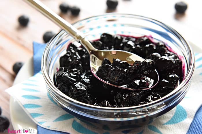 Blueberry Compote in glass bowl.