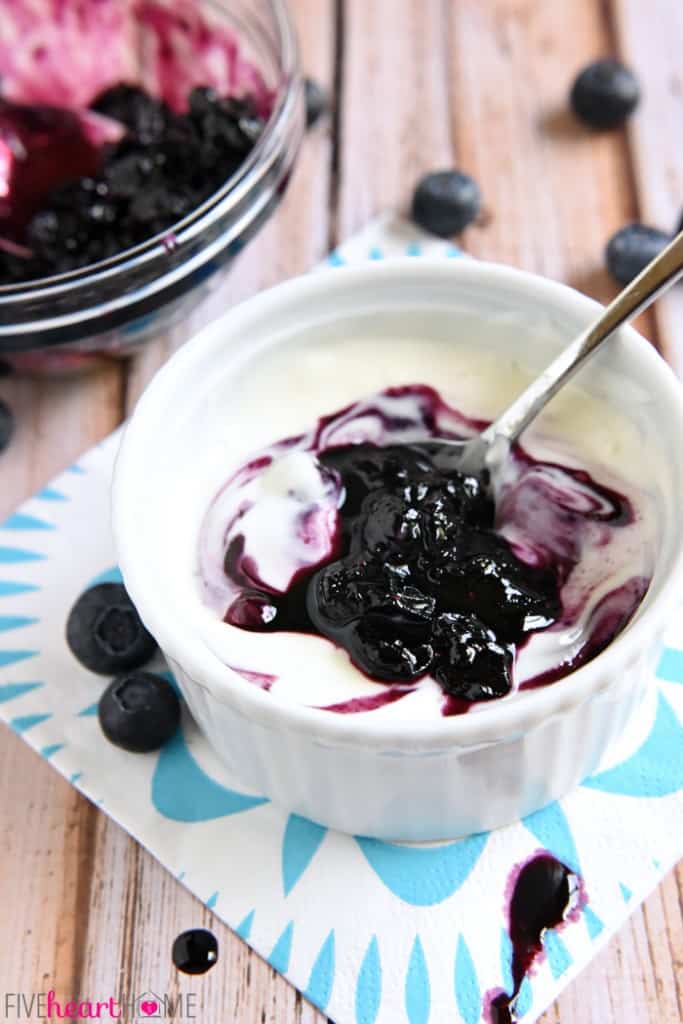 Blueberry Compote recipe stirred into plain yogurt.