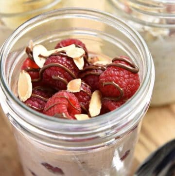 Overnight Oats, 3 Ways: Peanut Butter Banana, Raspberry Nutella, and Coconut Almond flavors ~ refrigerate a mixture of oats, milk, and yogurt overnight for a creamy, wholesome, instant, no-cook breakfast! | FiveHeartHome.com