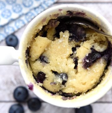 Aerial view of Blueberry Muffin Mug Cake.