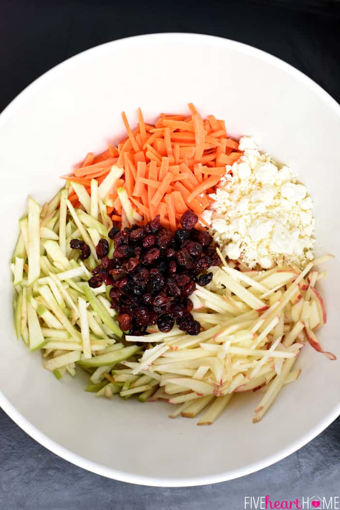 Aerial view of bowl of ingredients.